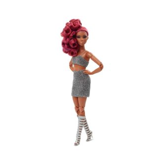 Barbie Signature Looks Petite, Bambola da Collezione con Coda di cavallo Crop Top e Tubino Argentato
