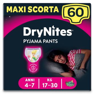Huggies Drynites Mutandine per Bambina 4-7 annI Maxi Confezione da 60 Mutandine