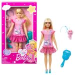 Barbie -La Mia Prima Barbie -Bambola alta 34 cm con busto morbido e arti snodati, abito rosa e una borsetta a forma di cuore, accessori e cucciolo di peluche