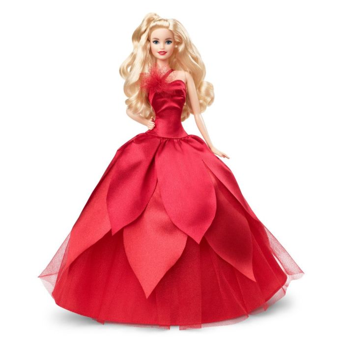 Barbie Magia delle Feste 2022 Bambola bionda con capelli ondulati e  piedistallo da Collezione