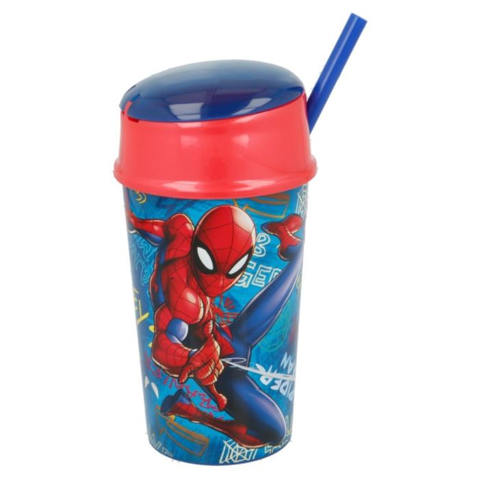 Spiderman Bicchiere in plastica con cannuccia riutilizzabile, da 430ml -  OFBA srl