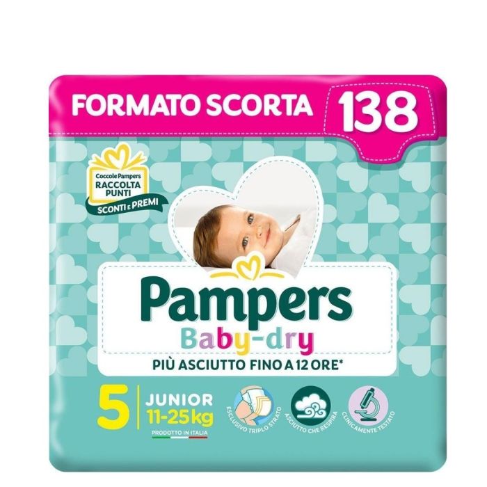 Pannolini Pampers Baby Dry Junior Pacco Scorta da 138 Pannolini Taglia 5